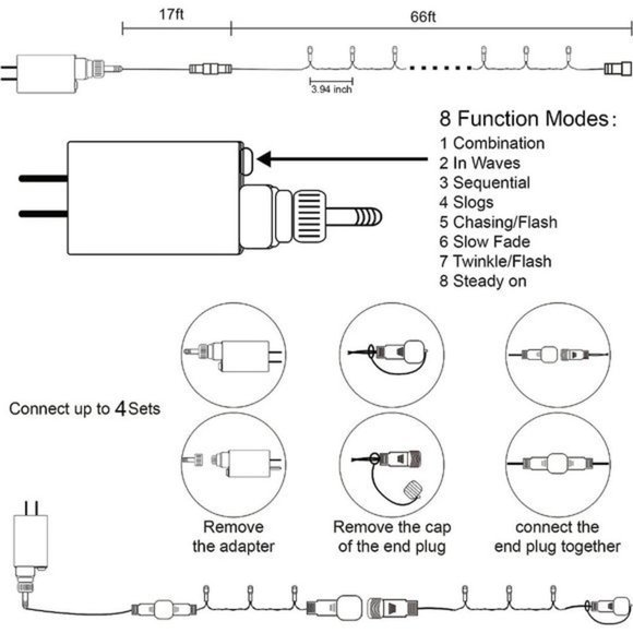 Home 200 LED Green Wire Fairy Starry String Lights Plug in 8 Lighting Modes - Picture 6 of 7